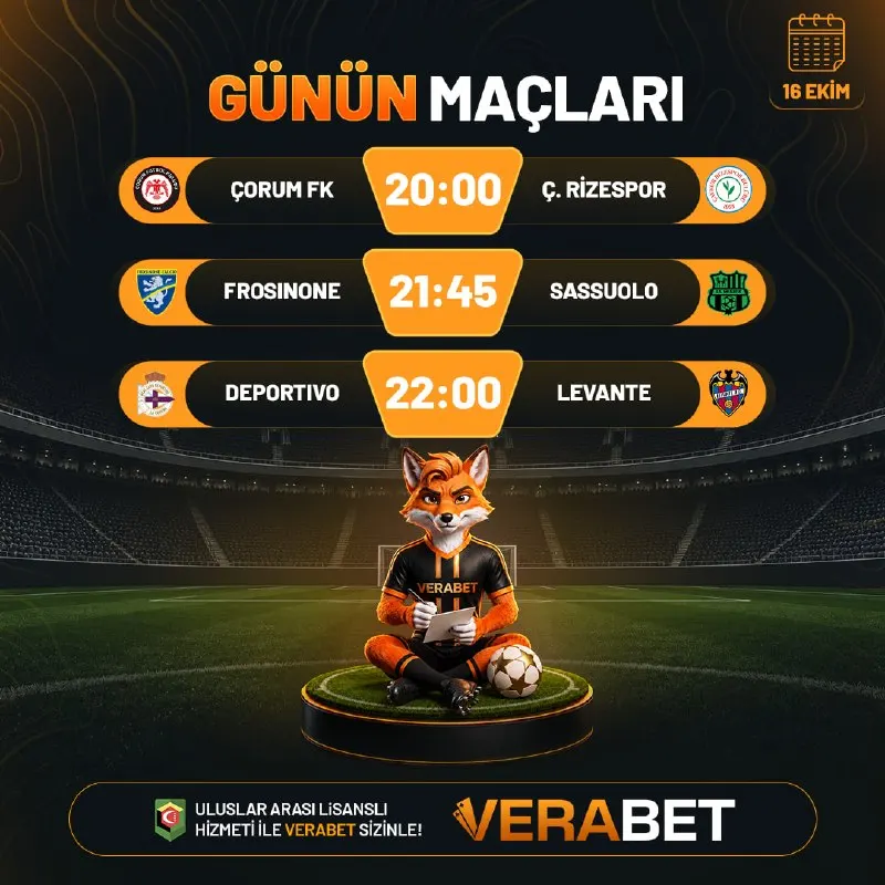 Verabet Telegram: ⚽️ Günün Maçları En Yüksek Oranlarla Verabet’te! Yüksek oranlar, geniş…