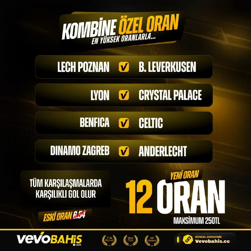 Vevobahis Telegram: 🔥 VEVOBAHİS KOMBİNE ÖZEL ORAN! ⚽️ TÜM KARŞILAŞMALARDA KARŞILIKLI GOL OLUR. 🔼 12…