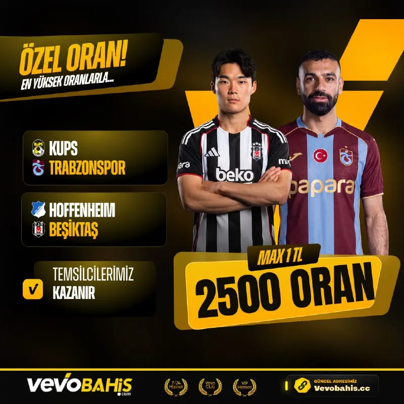 Vevobahis Telegram: 🔥 VEVOBAHİS 2500 ÖZEL ORAN! 🔸HOFFENHEIM - BEŞİKTAŞ 🇹🇷 😍 KuPS - TRABZONSPOR 🇹🇷…