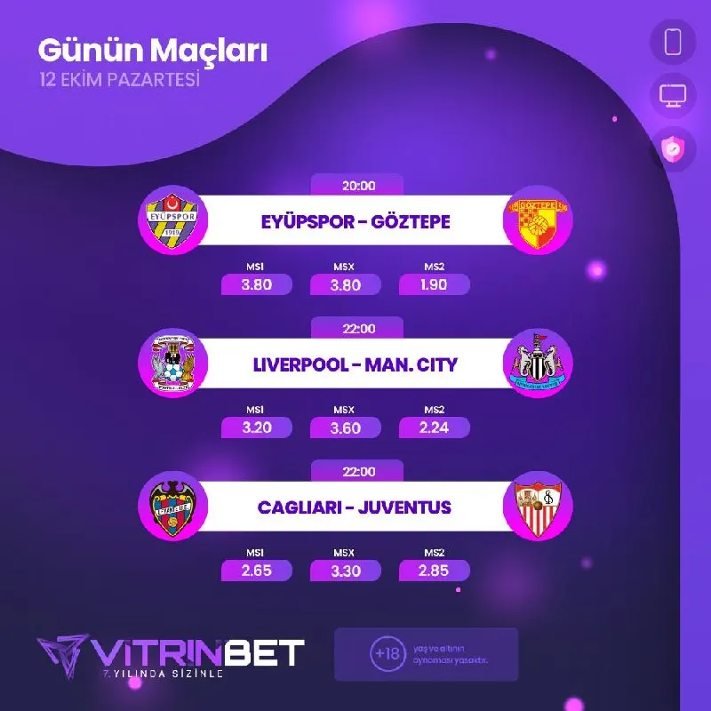 Vitrinbet Telegram: 🔥 GÜNÜN MAÇLARI 🔥 🗓 12 Ekim Pazartesi ⚽️ Eyüpspor – Göztepe 🕗 20:00 📈 MS1: 3.80…