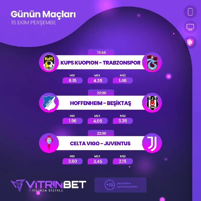 Vitrinbet Telegram: 🔥 GÜNÜN MAÇLARI 🔥 🗓 15 Ekim Perşembe ⚽️ KuPS Kuopion 🇫🇮 – Trabzonspor 💙❤️ 🕢…