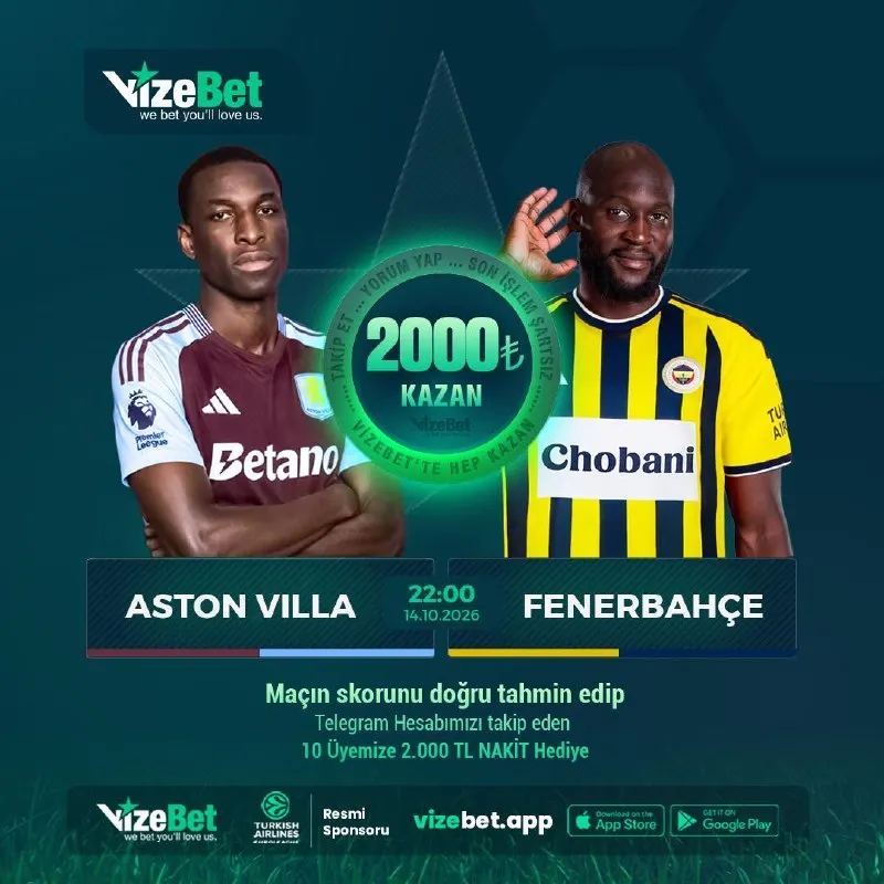 Vizebet Telegram: #AVLvsFB Heyecanı ☺️☺️☺️’te! Aston Villa x Fenerbahçe ☺️☺️☺️ ile maçın skorunu…