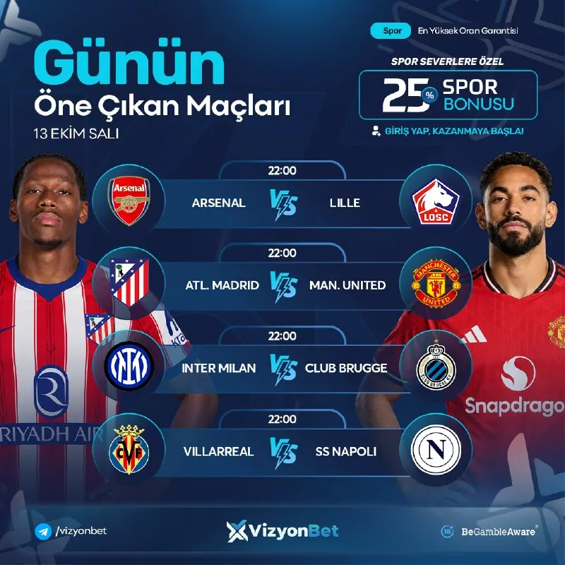 Vizyonbet Telegram: 💙 Muhteşem Oranlarla VizyonBet’te Günün Karşılaşmaları! 💙 Arsenal & Lille 💙…