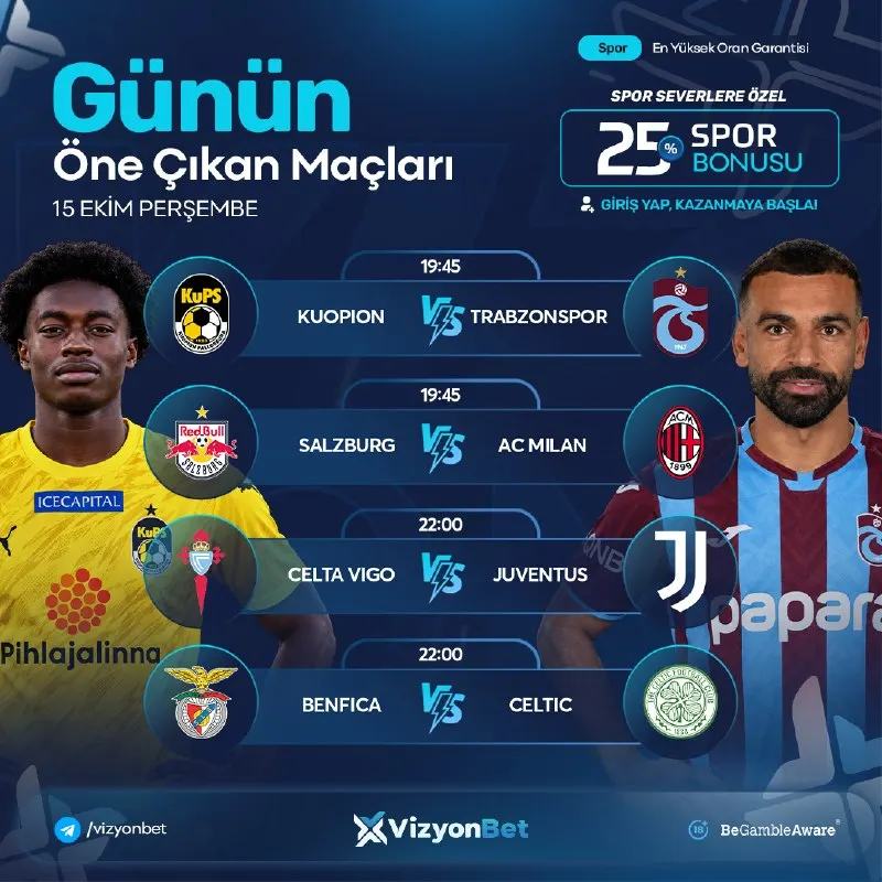 Vizyonbet Telegram: 💙 Muhteşem Oranlarla VizyonBet’te Günün Karşılaşmaları! 💙 Kuopion & Trabzonspor…
