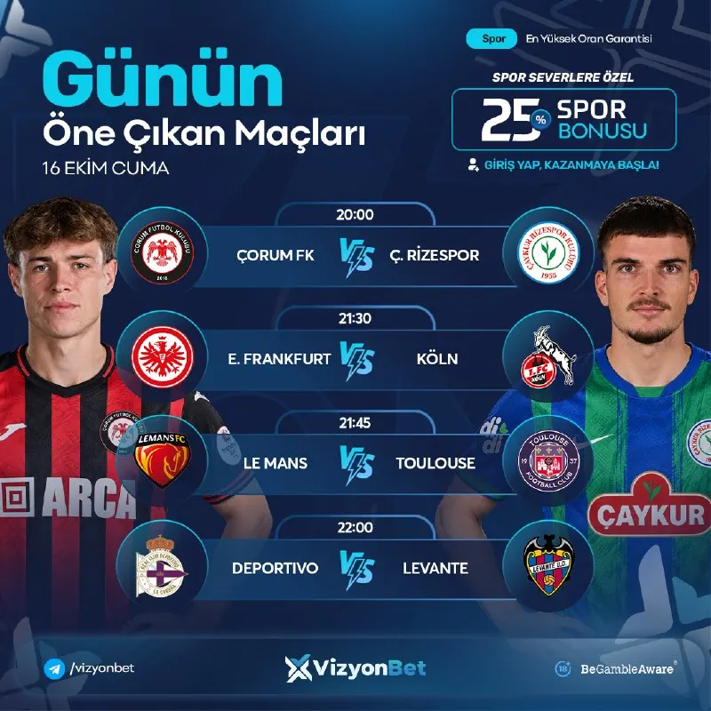 Vizyonbet Telegram: 💙 Muhteşem Oranlarla VizyonBet’te Günün Karşılaşmaları! 💙 Çorum FK & Ç…