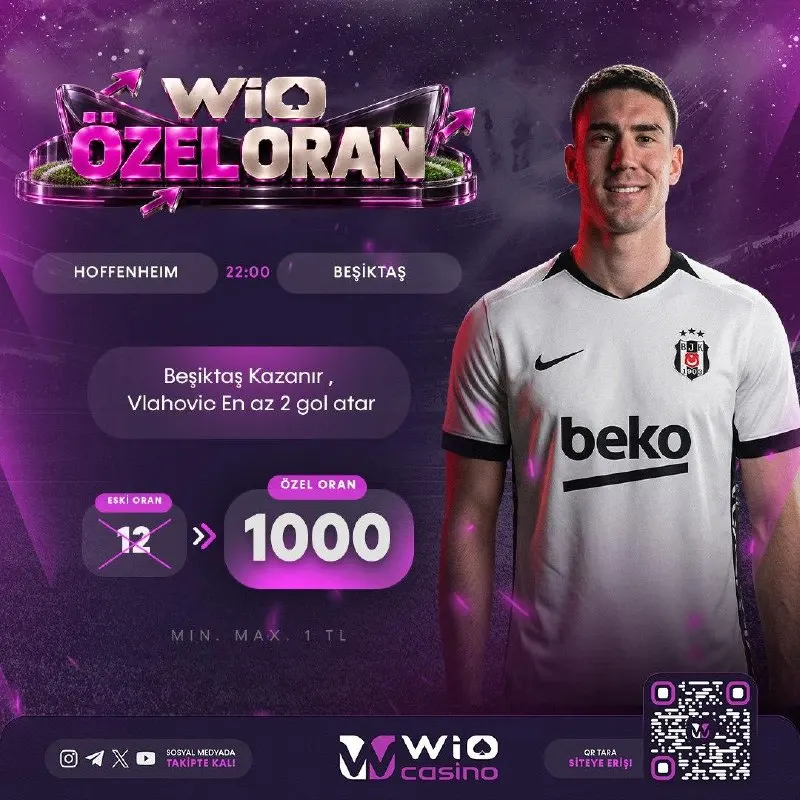 WioCasino Telegram: 1000 ÖZEL ORAN ⚽️ TSG 1899 Hoffenheim - Beşiktaş 🔥Beşiktaş Kazanır , Vlahovic…