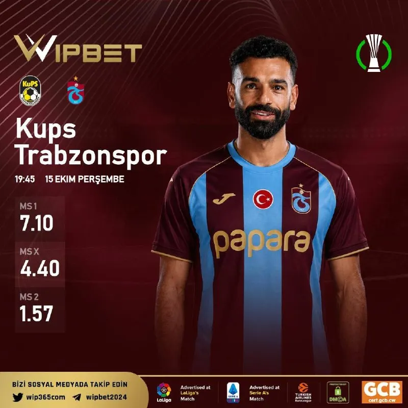 Wipbet Telegram: 🏆 Günün Kazandıran Maçı! ⚽️ Kups - Trabzonspor ⏰ 19.45 📈 Sizin İçin Oranları…