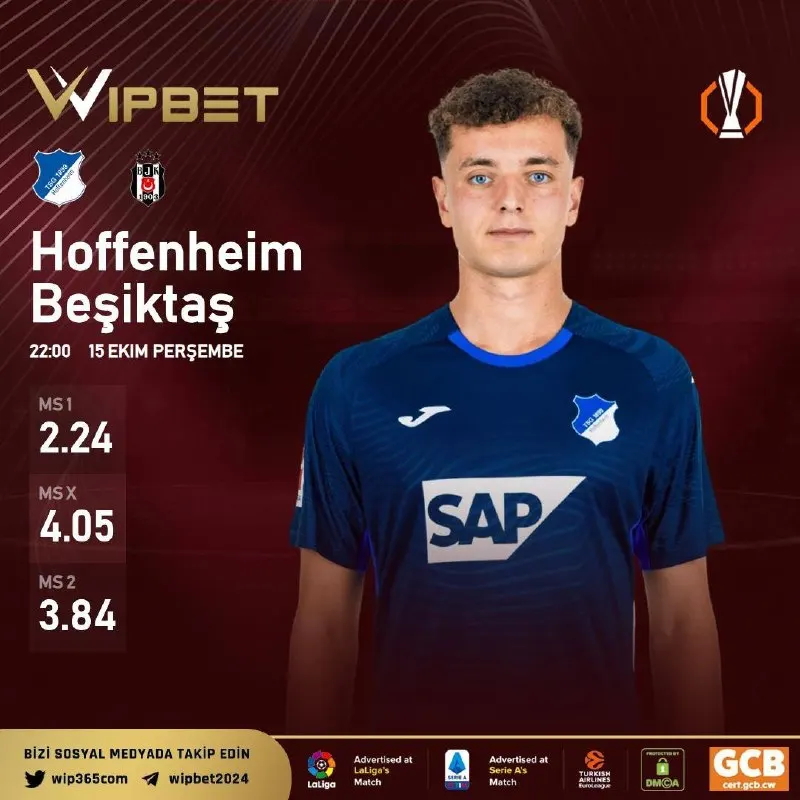 Wipbet Telegram: 🏆 Günün Kazandıran Maçı! ⚽️ Hoffenheim - Beşiktaş ⏰ 22.00 📈 Sizin İçin Oranları…