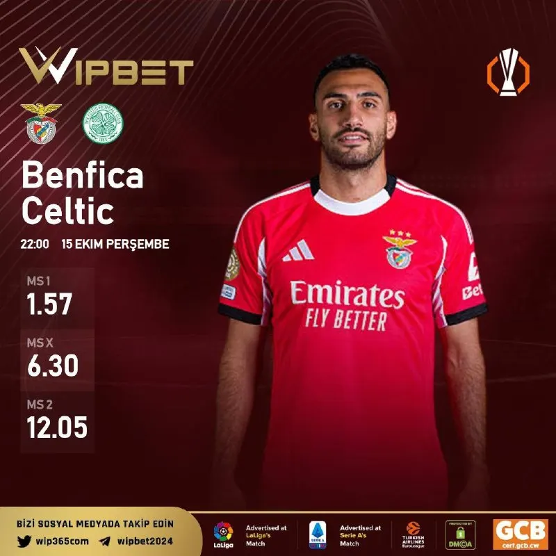 Wipbet Telegram: 🏆 Günün Kazandıran Maçı! ⚽️ Benfica - Celtic ⏰ 22.00 📈 Sizin İçin Oranları…