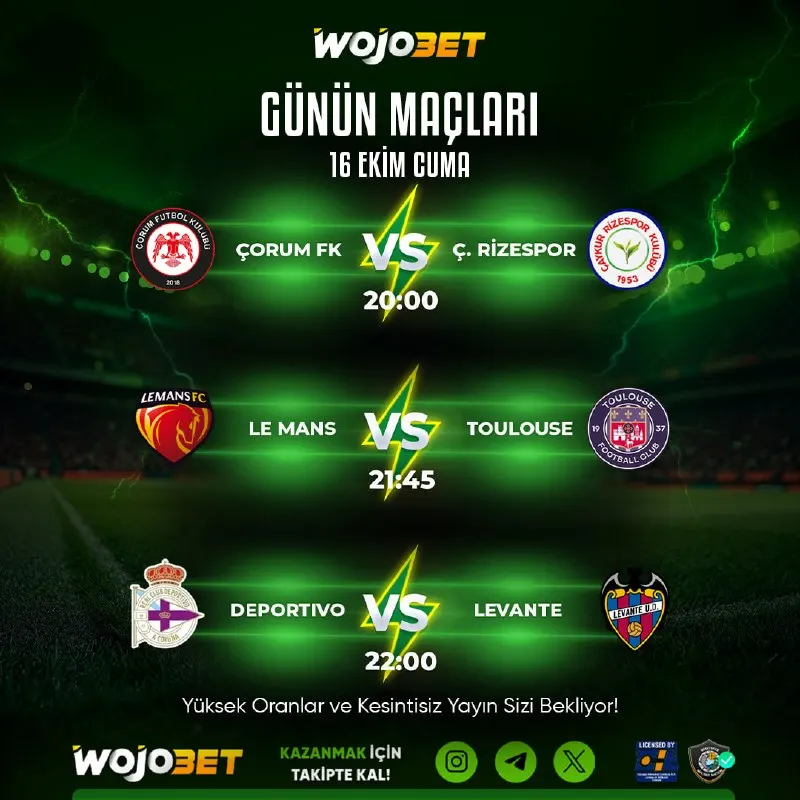 Wojobet Telegram: 🔤🔤🔤🔤🔤🔤🔤 ⚽️ Günün Öne Çıkan Karşılaşmaları ⚽️ 😀En Yüksek Oranlar ve En Avantajlı…