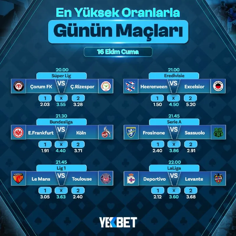 Yekbet Telegram: 🚀 EN YÜKSEK ORANLARLA GÜNÜN MAÇLARI YEKBET'TE! 📆 16.10.2026 ➡️ 100 TL alt…