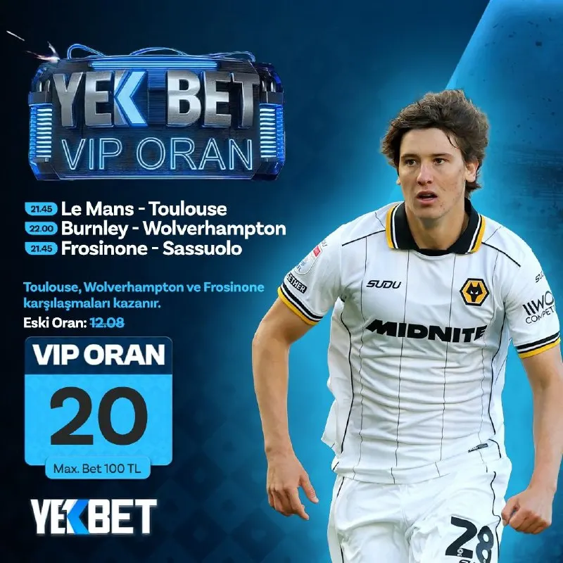 Yekbet Telegram: ⚽️ Le Mans - Toulouse ⏱️ 21.45 ⚽️ Burnley - Wolverhampton ⏱️ 22.00 ⚽️ Frosinone…
