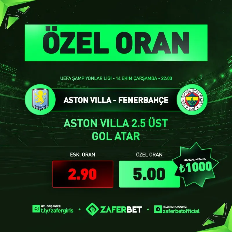 Zaferbet Telegram: 💚 ZAFERBET ÖZEL ORAN ! 🟢 Hemen Tıkla Oyna ! ⚡️ İlk yatırımınız ile özel…