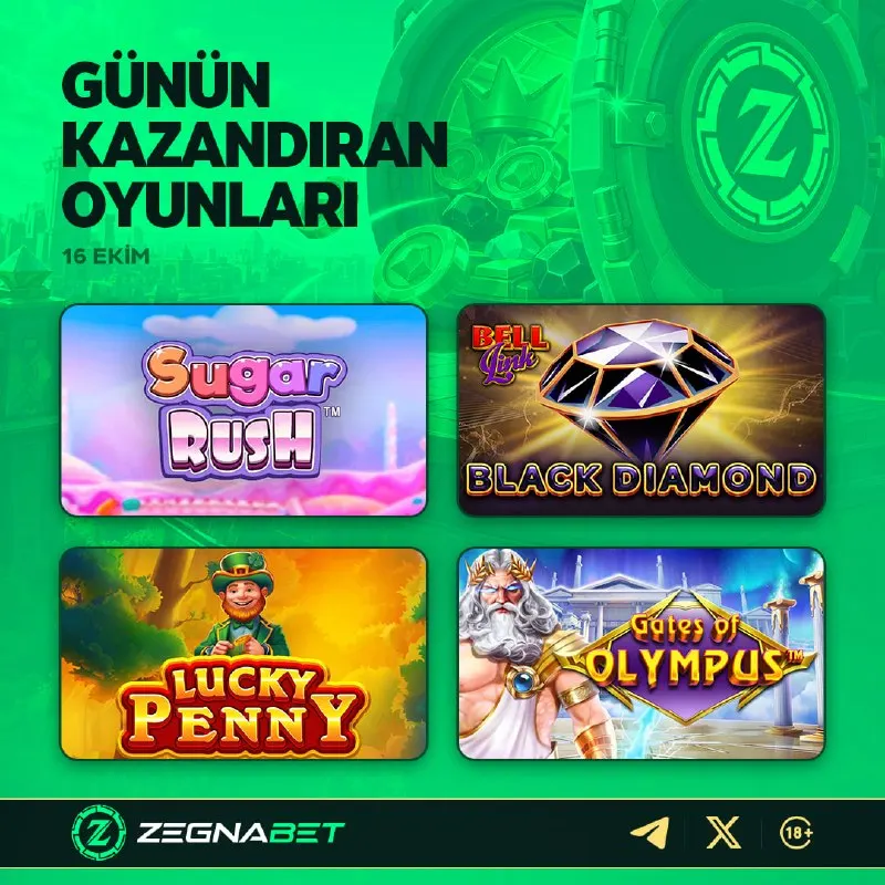 Zegnabet Telegram: 🎰 GÜNÜN EN ÇOK KAZANDIRAN 4 OYUNU! Büyüyen jackpotlar ile kazanç sınırlarını…