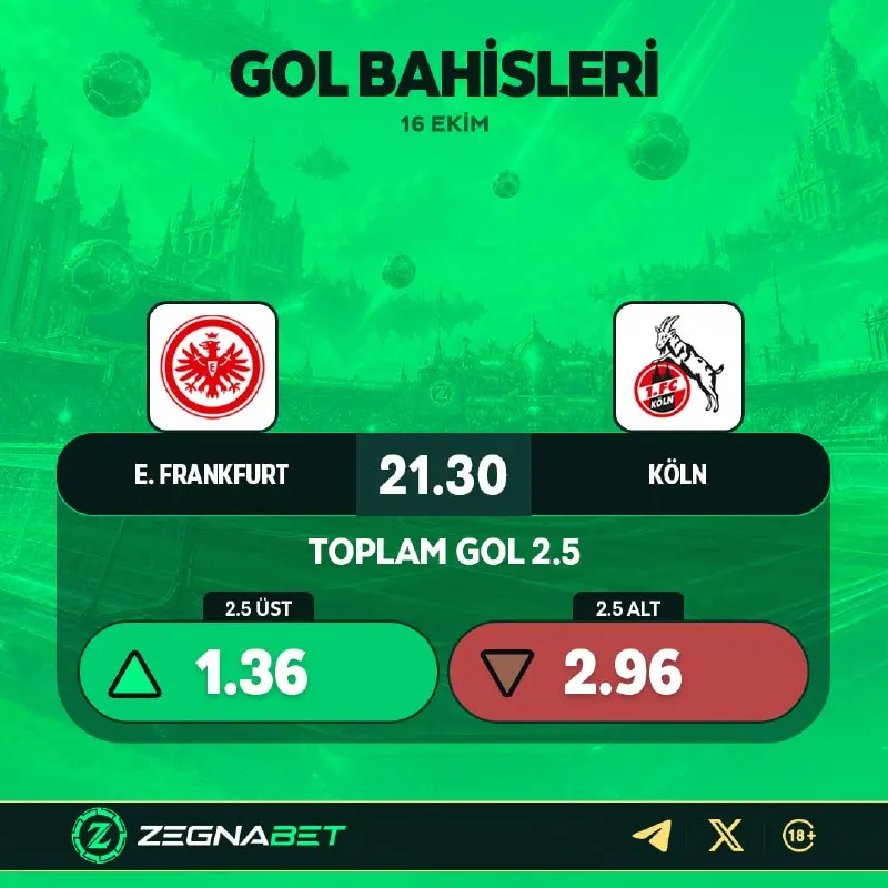 Zegnabet Telegram: ÜST ÜSTE 9. MAÇ DA ÜST BİTER Mİ? 👀 Frankfurt'un son 8 lig maçı da 2.5 gol üstü…